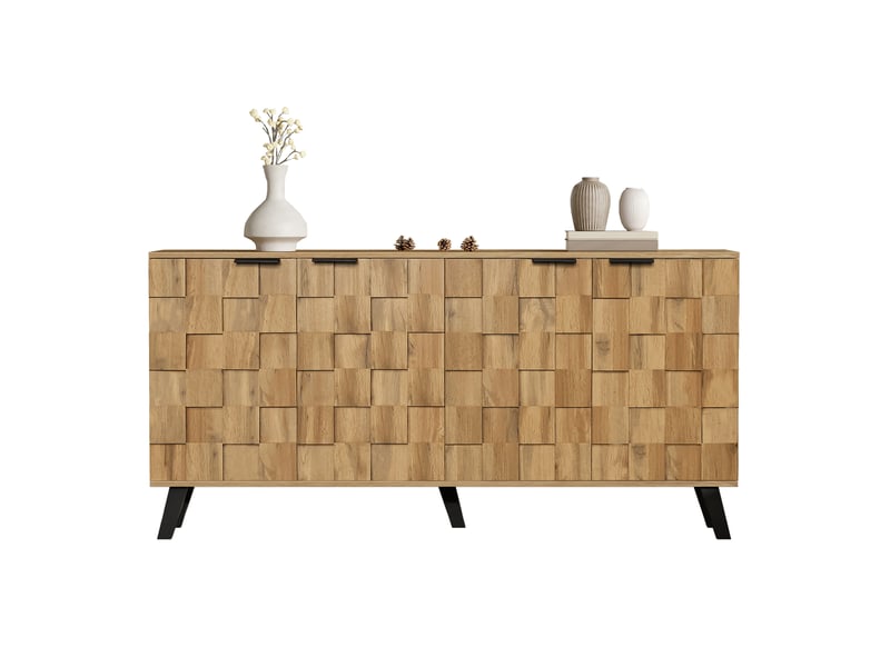  Buffet 160,5 cm avec 4 portes, étagères réglables et fermeture amortie, panneau de particules, effet bois naturel Fay Lum - Conforama A