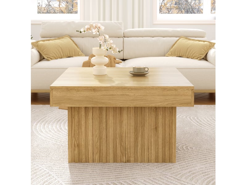  Table basse avec plateau et base stables, style minimaliste, en mdf et panneau de particules, naturel, 79 × 79 × 46 cm  - Conforama C