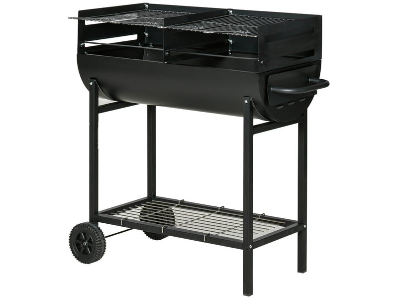  Barbecue en acier avec 2 grilles indépendantes, 2 roues et tablette inférieure | noir | 90 x 45 x 96 cm  - Conforama A