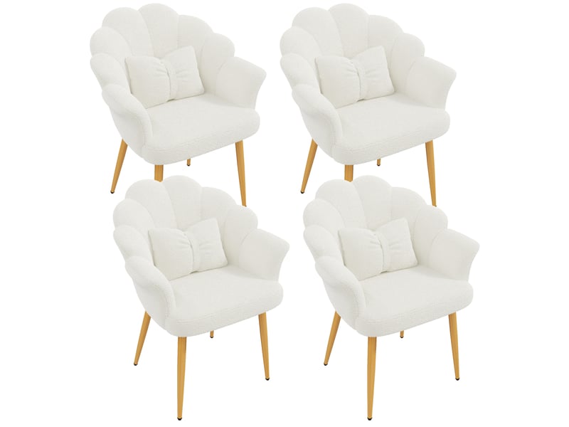Lot de 4 fauteuils de salle à manger à dossier pétale en tissu teddy blanc - Conforama A