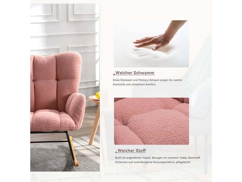  Fauteuil à bascule moderne - tissu teddy doux - siège rembourré - dimensions - poids 12 kg 80x70x95cm - Conforama D