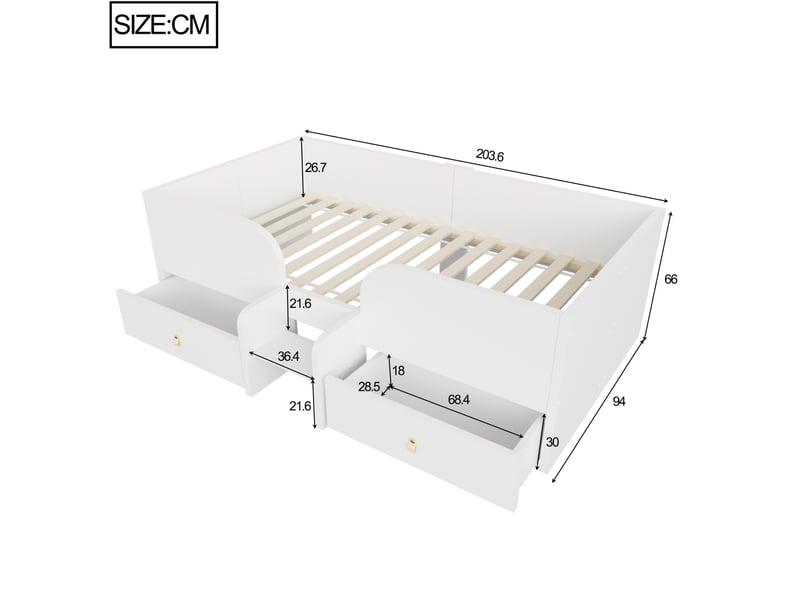  Lit enfant 90x200 avec 2 tiroirs de rangement evryae  - Conforama E