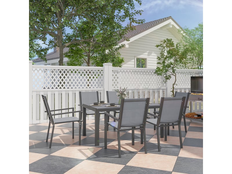  Ensemble de salle à manger de jardin pour 6 personnes salon de jardin extérieur cadres en acier chaises empilables gris  - Conforama C