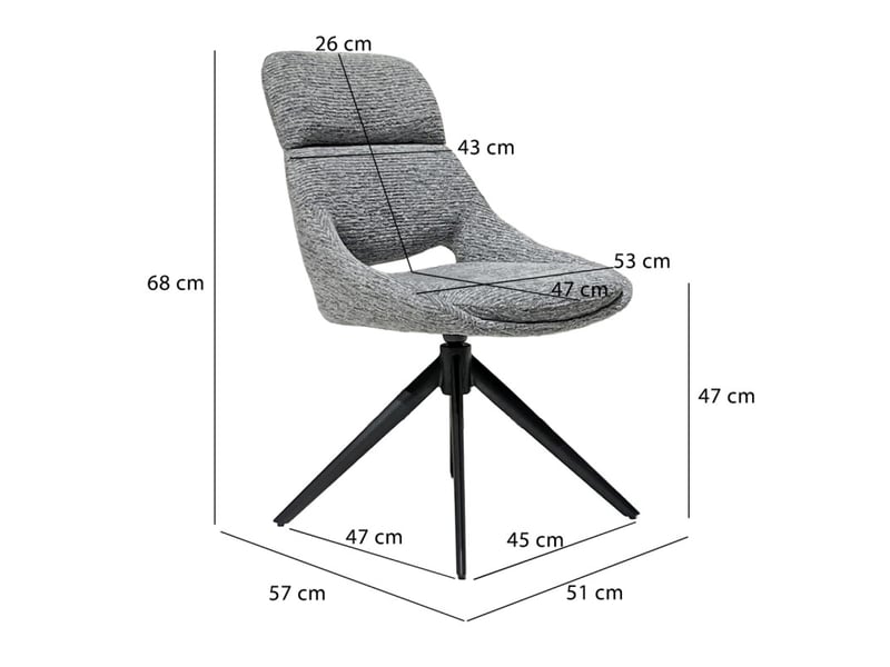 Lot 2 chaises de repas pivotantes 360° tissu gris pieds métal – maple - Conforama E
