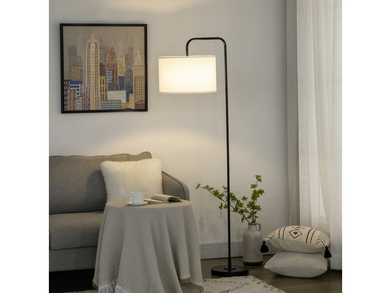  Lampadaire moderne en acier avec abat-jour aspect lin, 64 x 38 x 163,5 cm, blanc et noir  - Conforama D