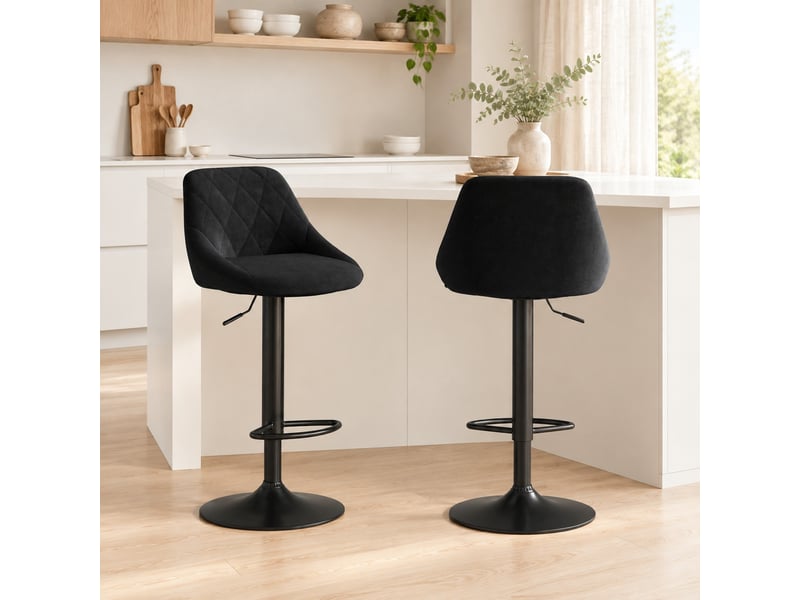 Lot de 2 tabourets de bar réglables,46x48 cm,avec dossier,velours,noir - Conforama B
