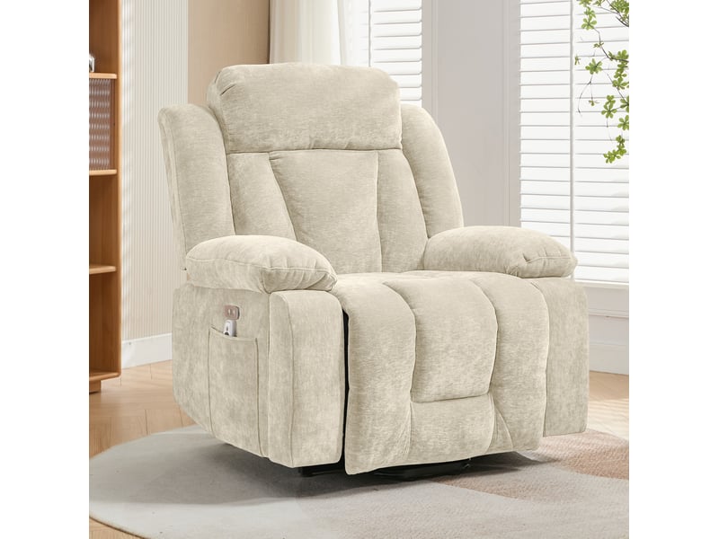  Fauteuil relax 95x94x107 cm, électrique releveur massage 8 points chauffant inclinaison usb, tissu beige  - Conforama B