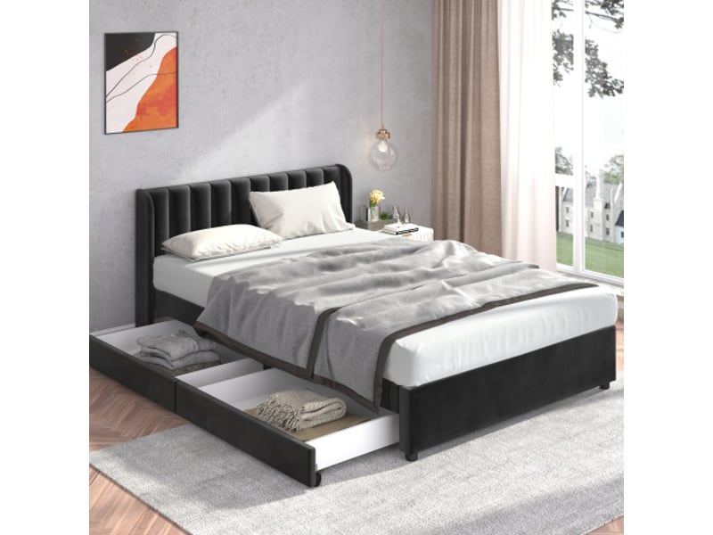  Lit adulte 160 x 200 cm avec 2 tiroirs  noir lit adulte noir - Conforama B