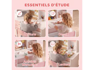 Bureau enfant avec chaise, table d'étude, support de tablette réglable, porte-stylos, 5-12 ans, panneau en liège, rose