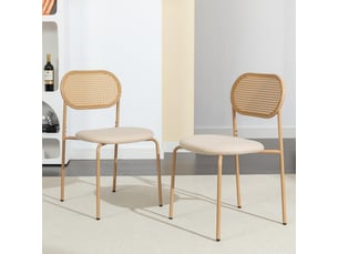 Ensemble de 2 chaises de salle à manger avec dossier en rotin, convient pour la salle à manger
