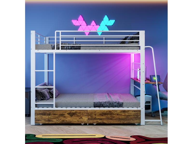  Lit superposé blanc 90x200 cm avec bureau led tiroir rangement en747 250 kg par étage  - Conforama D