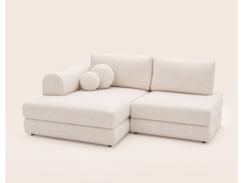 April - canapé d'angle gauche 4 places convertible avec coffre en velours texturé - best mobilier - beige APRIL - Conforama E