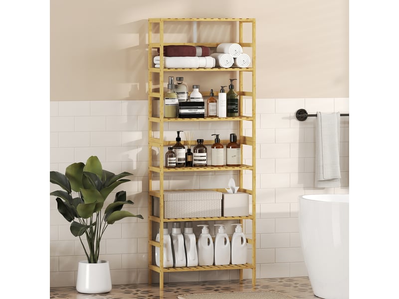  Bibliothèque en bambou à 6 niveaux avec étagères réglables, 60 x 26 x 161 cm, bois naturel  - Conforama D