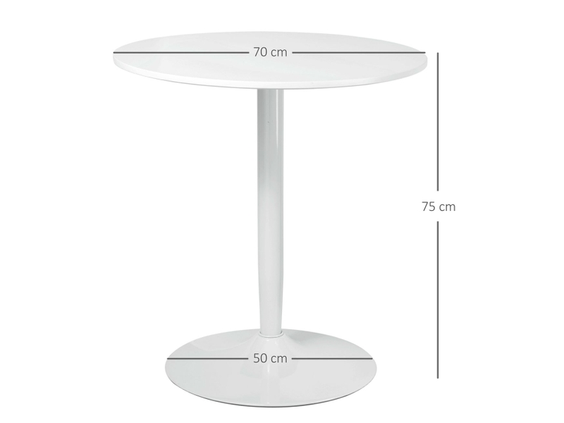  Table à manger ronde 70x80, plateau laqué brillant table cuisine, design moderne élégant, structure métal robuste  - Conforama C