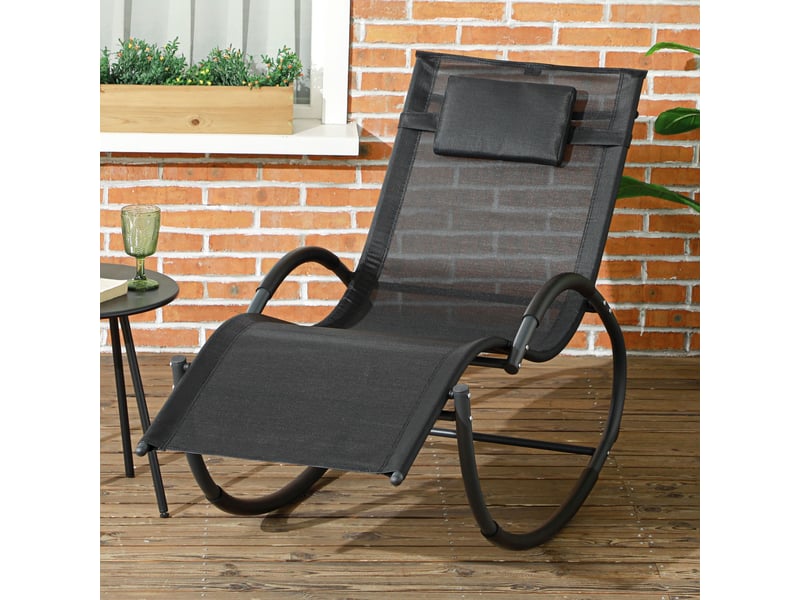  Chaise de jardin, chaise longue à bascule, métal, 61x155x88cm, noir  - Conforama D