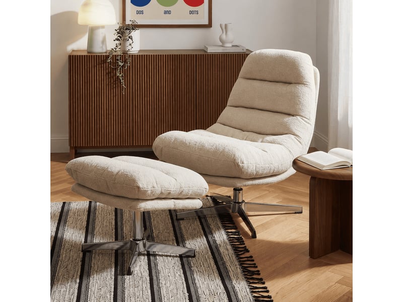 Fauteuil rotatif themis 1 place + repose-pieds tissu blanc  - Conforama E