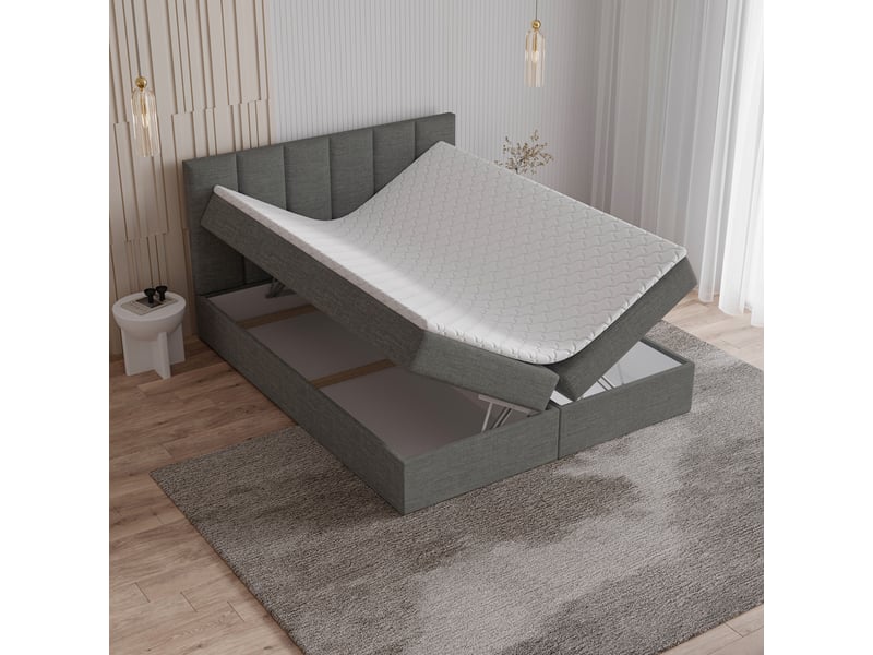  Boxspring meril 200x200 cm, lit complet avec matelas, gris  - Conforama C