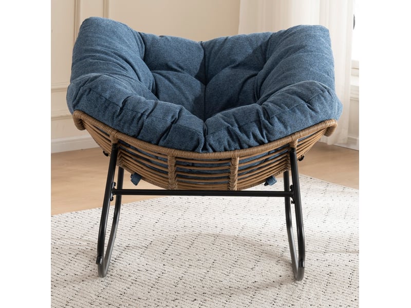  Fauteuil à bascule en chenille - 95x107x83 cm - chaise berçante ergonomique cadre métal détente salon chambre - bleu  - Conforama C