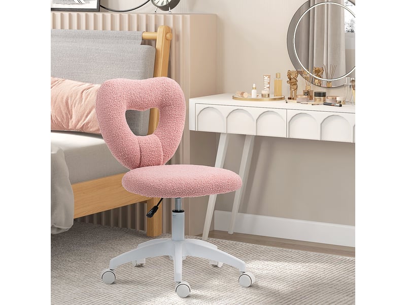  Chaise de bureau pivotante réglable en hauteur - lpospi - dossier cœur, sans accoudoirs, polyester rose 45 × 56 × 78-88 cm  - Conforama C