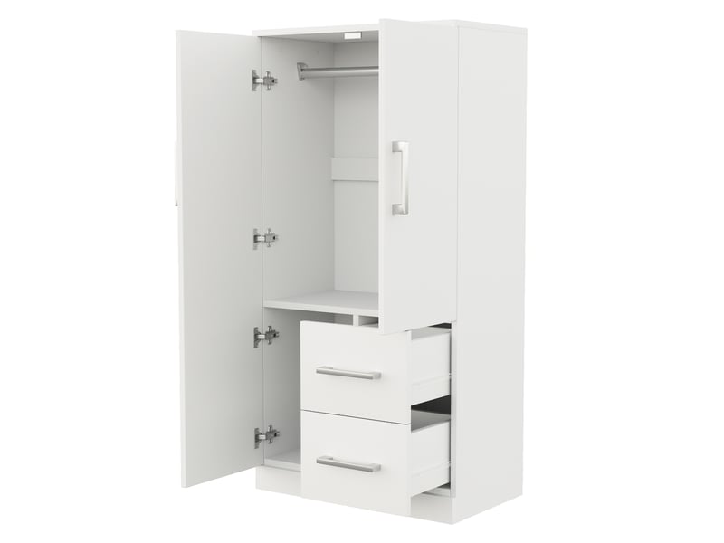  Armoire enfant 2 portes et 2 tiroirs, penderie et compartiments bas, 70 × 40 × 135 cm, blanche  - Conforama D
