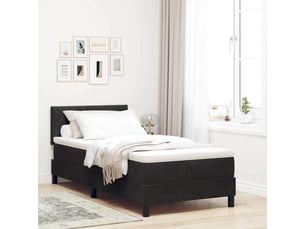 Lit adulte, lit simple, lit à ressorts avec tête de lit noir 90x200cm velours cf17238