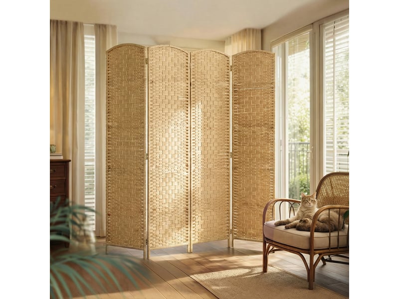  Paravent intérieur en bois 4 panneaux séparateur de pièce pliable pour salon chambre bois naturel 180 x 180 cm  - Conforama D