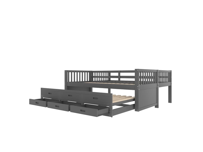 Lit superposé enfant gris 90 × 200 cm en pin et mdf, lit gigogne, échelle et 3 tiroirs - Conforama D