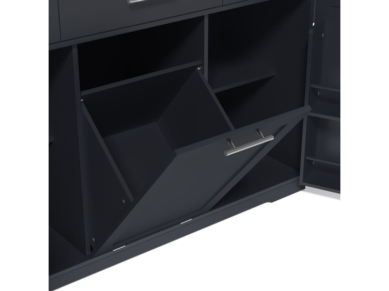  Îlot de cuisine mobile gris en mdf, plateau rabattable, meuble poubelle, roulettes verrouillables, 136 × 50 (75) × 92 cm  - Conforama E
