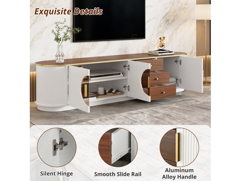  Meuble tv 180 x 40 x 46 cm – blanc et marron – 3 tiroirs, 3 portes et passe-câbles  - Conforama E