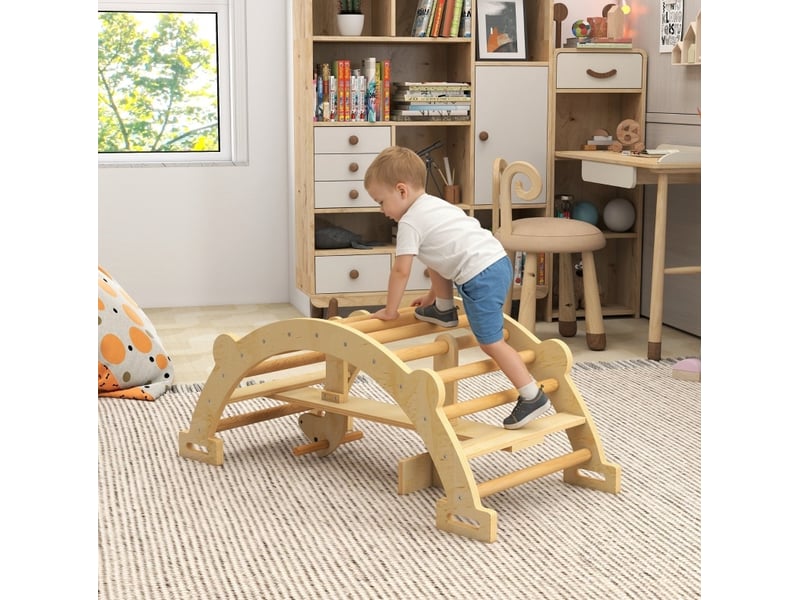  Arche d'escalade montessori 110 x 52 x 45 cm en bois naturel, bascule de grimpe et balancement 2 en 1  - Conforama E