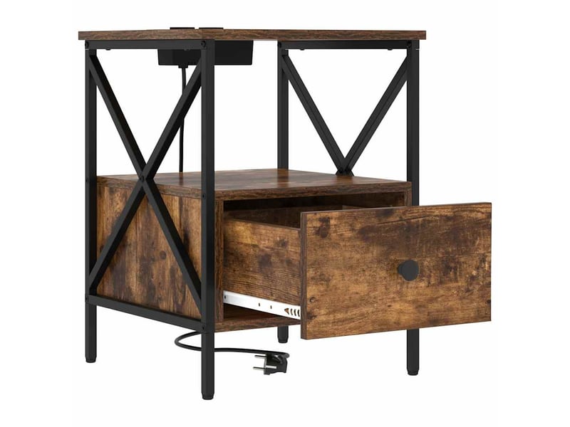  Table de chevet - cabinet de chevet - table de nuit 2 pièces chêne fumé 41,5 x 40,5 x 55 cm  - Conforama E
