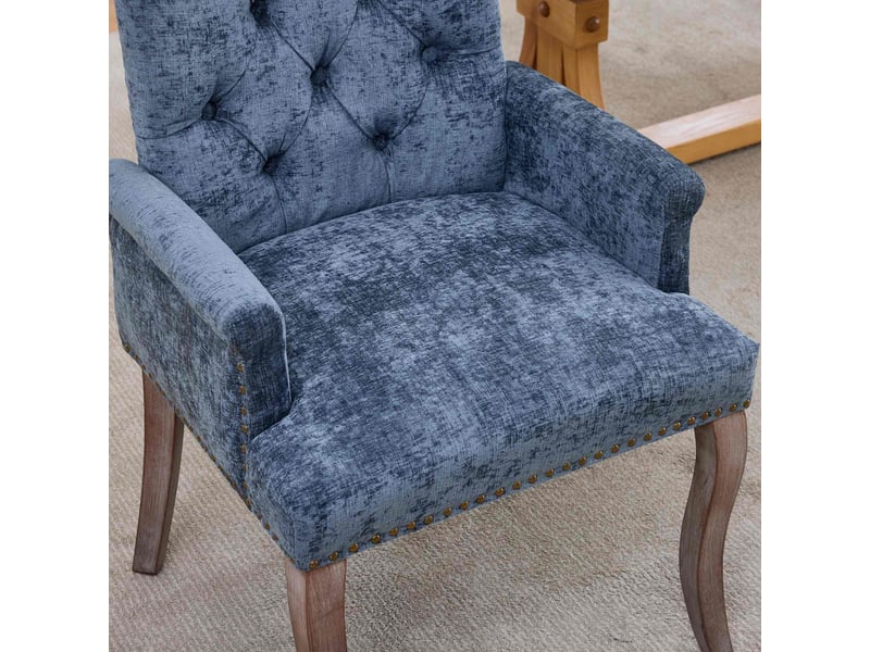  Chaise de salle à manger en tissu chenille bleu, pieds en bois massif W3223P492534 - Conforama D