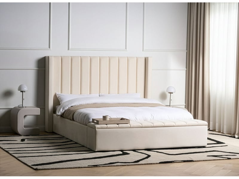  Lit à eau avec banquette de rangement velours noyers 160 x 200 cm blanc cassé  - Conforama B
