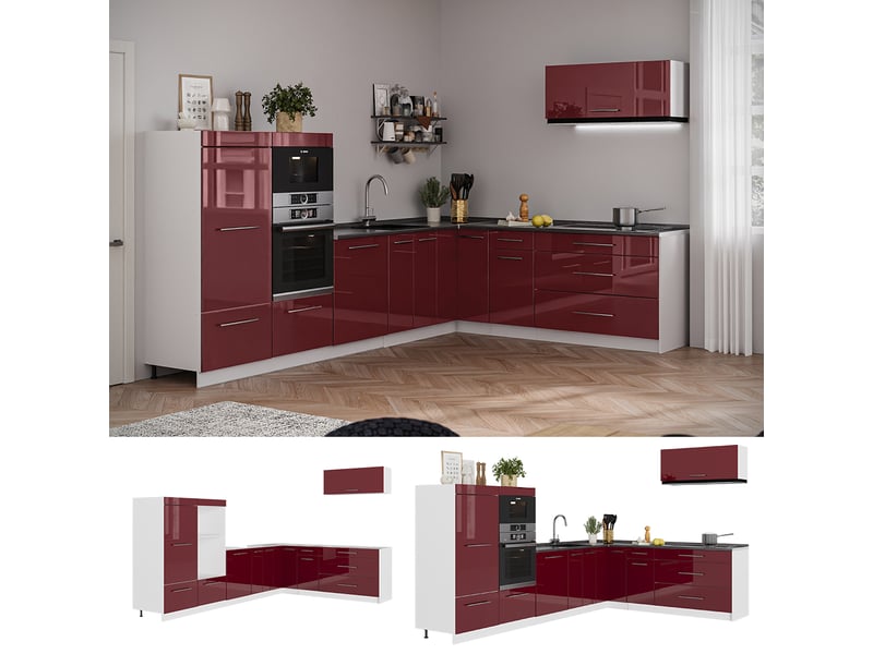  Vicco cuisine en angle, rouge bordeaux haute brillanceblanc, 327x51.6cm sans pt  - Conforama D