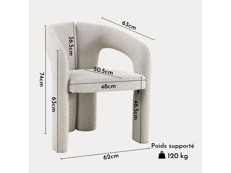 Beja - fauteuil en tissu bouclette écru BEJA-ECRU - Conforama E