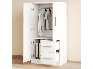 Armoire enfant avec 2 portes, 2 tiroirs et grand compartiment de rangement, pour chambre, blanche, 70 × 40 × 135 cm