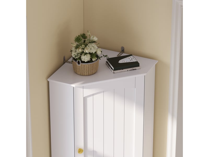 Buffet de cuisine 2 portes 42x42x166 cm - meuble d'angle avec étagères réglables et fixation anti-basculement - blanc - Conforama W