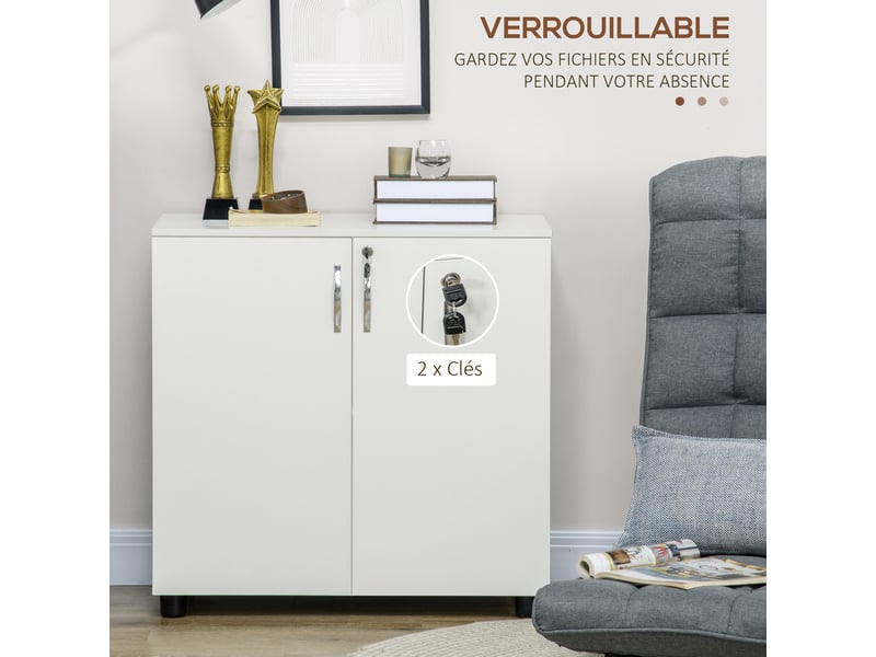  Armoire de bureau à 2 niveaux, meuble de rangement bureau avec 2 portes, serrures et clés, blanc, 80x40x80cm  - Conforama R