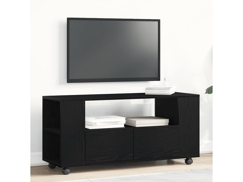  Meuble tv - banc tv - meuble de rangement avec roulettes chêne noir bois d'ingénierie  - Conforama B