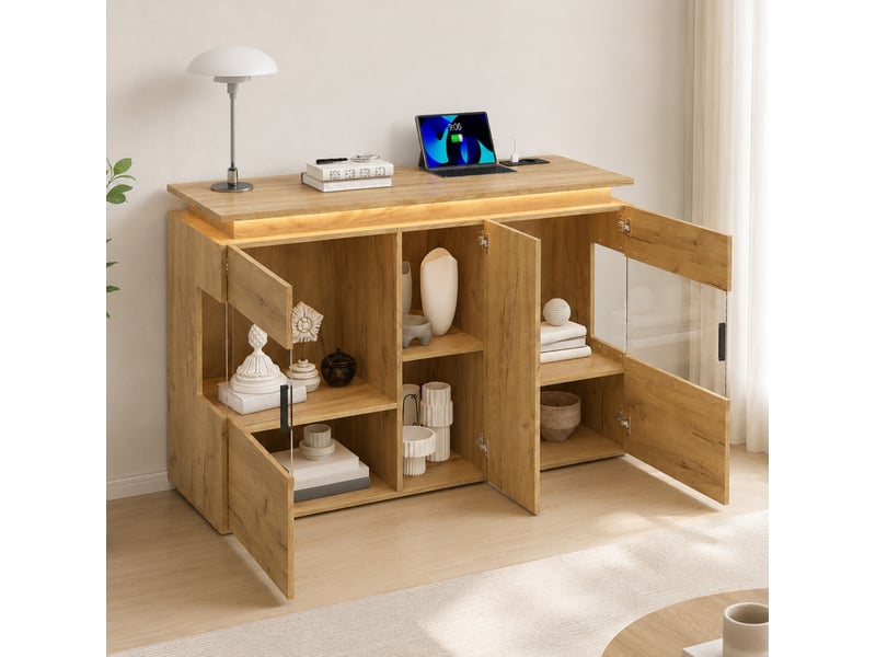  Buffet bas avec led et station de charge – chêne clair – 120 x 40 x 79,5 cm  - Conforama B