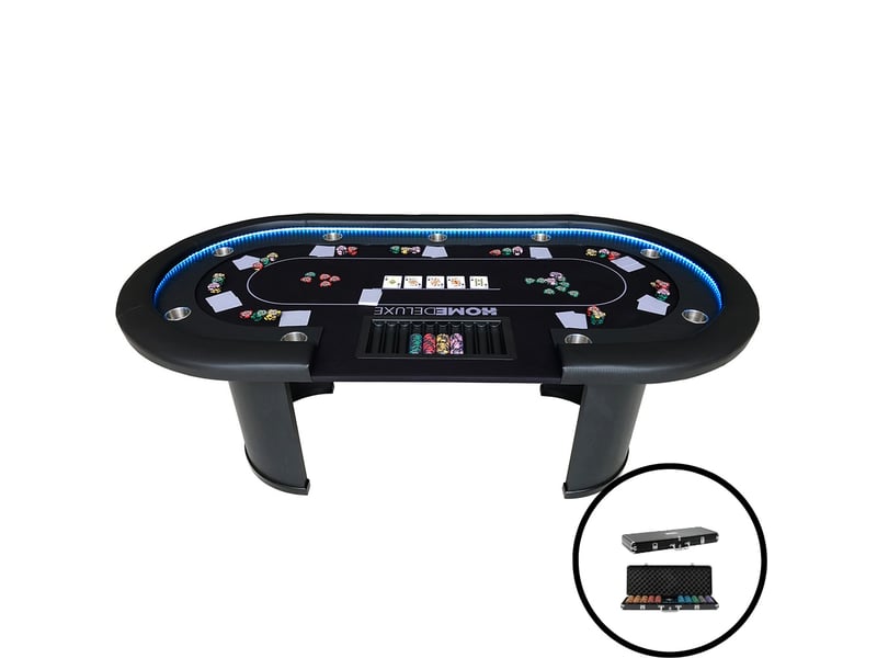 Home deluxe - table de poker avec mallette casino - avec éclairage led et porte-boissons, pour jusqu'à 9 personnes i table de jeu table de poker  - Conforama A