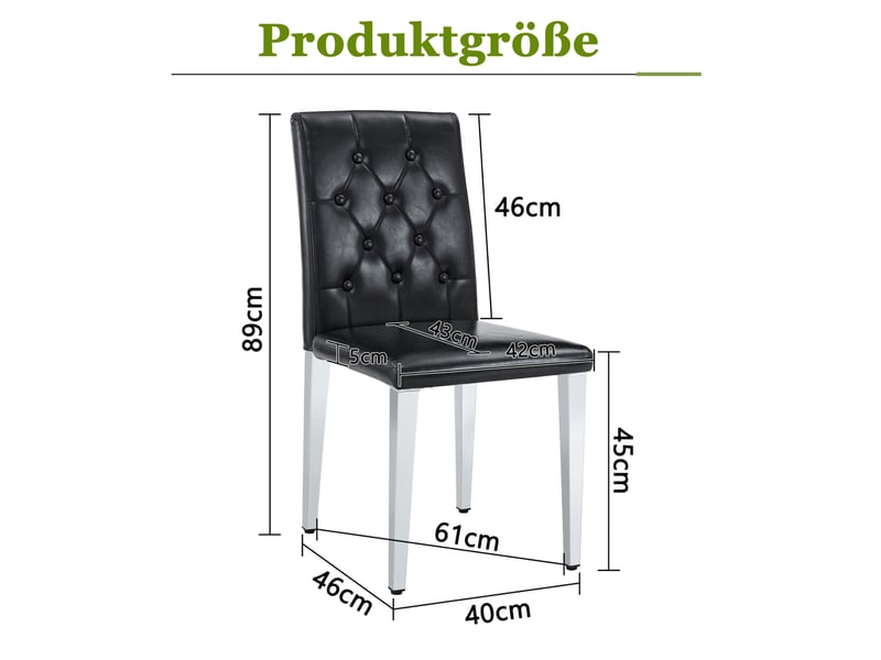  Lot de 4 chaises de salle à manger noir et argenté en métal et pu  - Conforama E