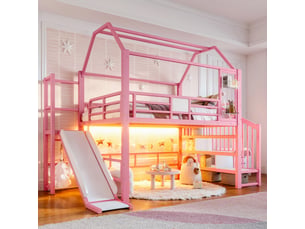 Lit mezzanine 140x200 cm <strong>OOIILLEE</strong> <strong></strong> coloris rose