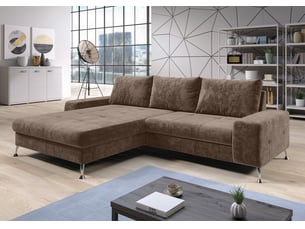 Canapé d'angle gauche convertible <strong>AX LIVING </strong> <strong>Artemia</strong> 5 places Velours marron avec coffre de rangement