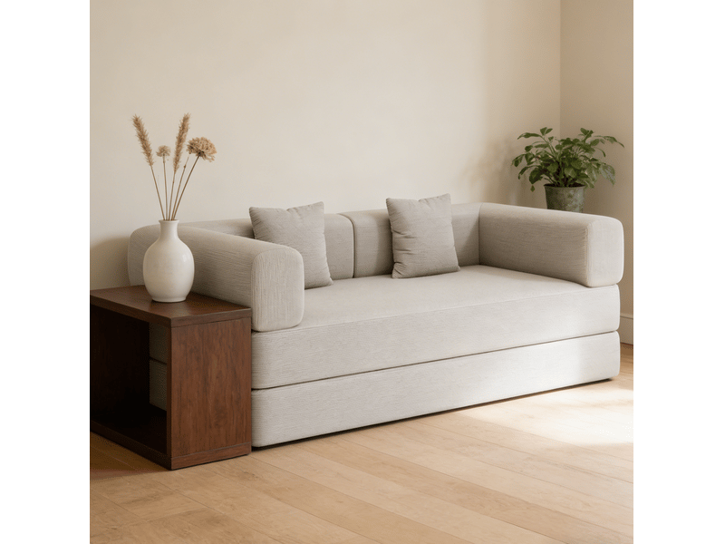 Canapé convertible tcqpz 200 x 100 x 70 cm en velours côtelé blanc cassé 2 places  - Conforama E