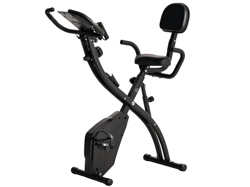  Vélo appartement pliable, hauteur réglable, résistance magnétique, lcd, dossier, cardio, max 120 kg, domicile, 105x48x118 cm, noir.  - Conforama A