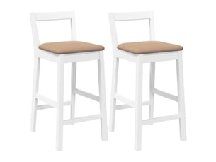 Lot de 2 tabouret de bar avec coussins en bois massif blanc et caoutchouc shl22843