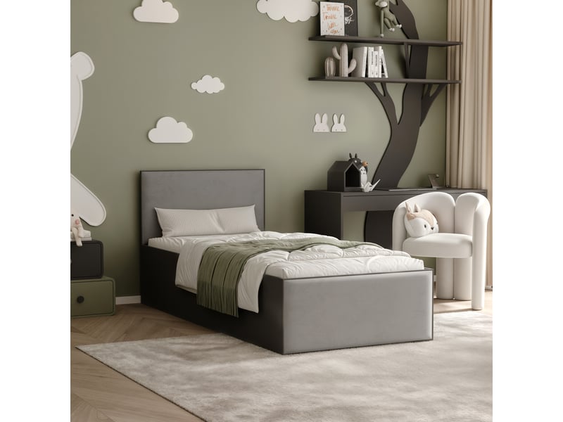  Lit coffre sashi - 90x200 cm - avec matelas - tissu velours - noir gris SASHI - Conforama B