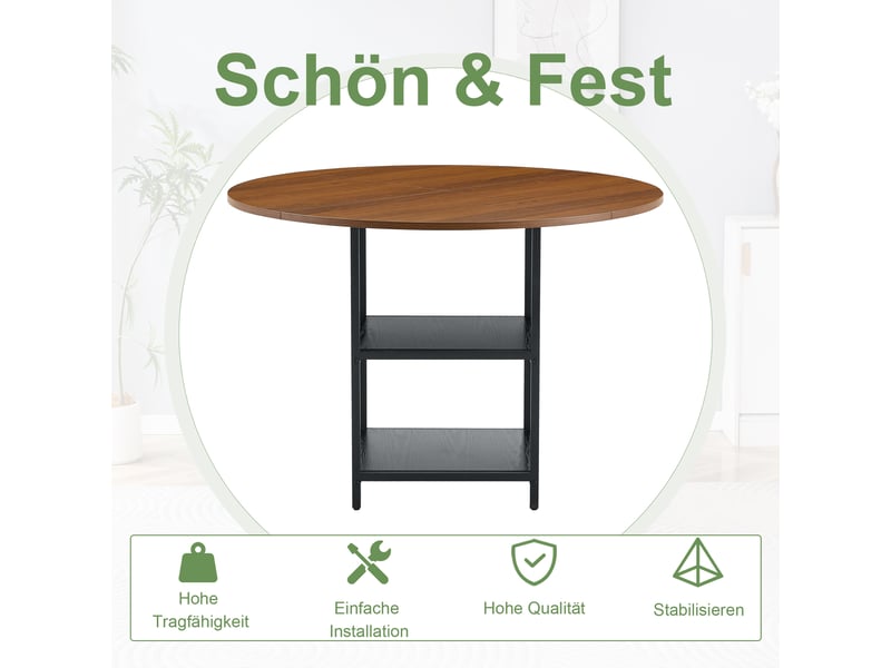  Ensemble table et chaises de salle à manger - table ronde 107 cm - double niveau de rangement Noyer , Blanc + Noir - Conforama E