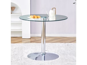 Table à manger ronde en verre et métal argenté d 85 x h 76 cm